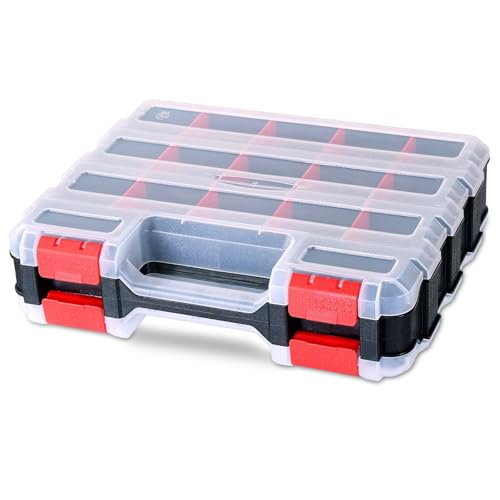 Small Parts Organizer | Storage Case Tools Box 34-Compartments Double Side Organizer Box with Removable Dividers for Small Hardware, Screws, Bolts, Nuts, Nails, Beads (Red) - color: Red