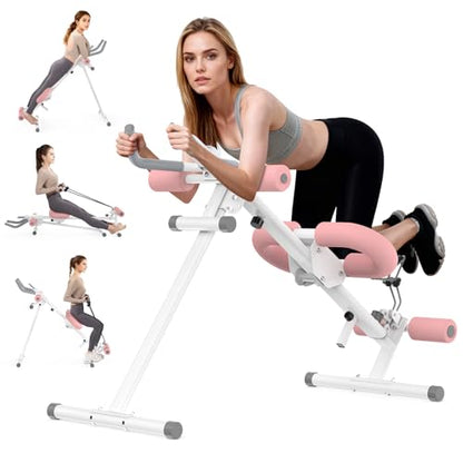 Foldable Ab Machine, 5-in-1 Adjustable Ab Trainer for Home Gym, Full-Body Core Workout Equipment with 10 Length Levels, LED Display & Silent Rollers, Sit-Up & Rowing Machine