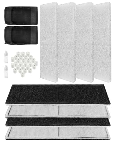 15 Pcs Aquarium Maintenance Filter Media Fit for Fluval U4 Underwater Filter A480, Includes 4 Foam Pads 4 Poly Carbon Cartridges 1 Bag Ceramic Rings and More, Freshwater and Saltwater Aquarium Filter