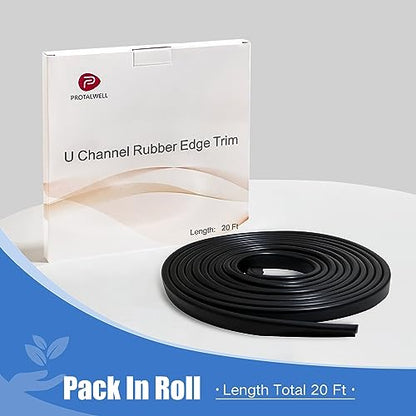 Rubber Edge Trim, 3/16" U Channel Edge Trim, Edge Protector for Glasses or Flexi Glasses, 3/16 in Flexible U Shaped Gasket, Black Color, Length 20 Ft