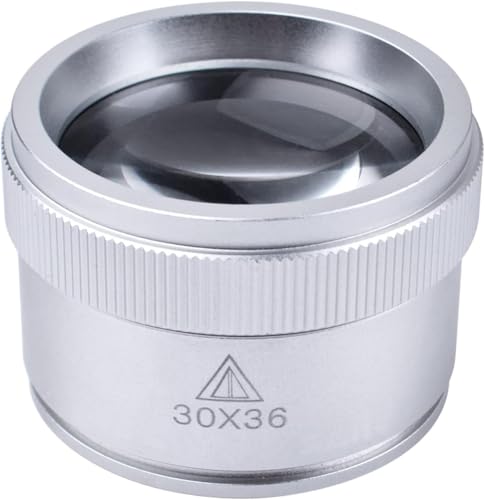 30X Magnifying Glass Portable Pocket Reading Magnifier Alloy Optics Loupes Mini Desk Magnifier Loop Microscope Lens for Jeweler Coins Maps Antiques Magazines Electronics - color: Silver