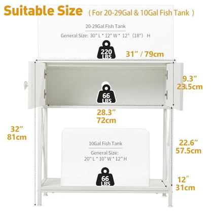20-29 Gallon Aquarium Stand with Cabinet, 20 Gallon Long Fish Tank Stand with 31''L * 12''W Tabletop, Double Heavy Metal Stand with Stable Structure, Adjustable Table Feet - White - color: White 20-29Gallon, size: 20-29Gallon