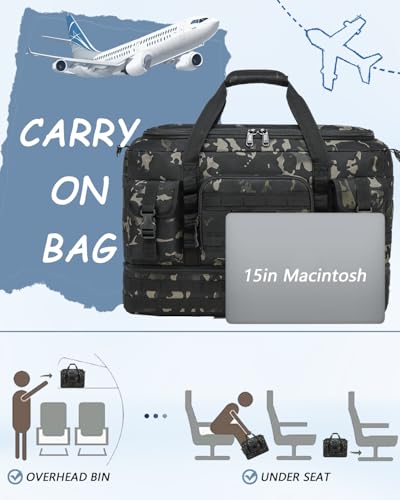 Tactical Duffle Bag - Gym Bag for Men with Shoe Compartment & Toiletry Bag | Carry on Luggage Mens Overnight Bag for Gym, Travel, Black CM - color: Black CM