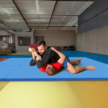 BalanceFrom 6x4 Feet 4-Panel Folding Gymnastics Mat – 2-Inch Thick Pad with Vinyl Surface and Carrying Handles for Tumbling, Yoga, Pilates, Home Workouts, and Martial Arts - color: Blue