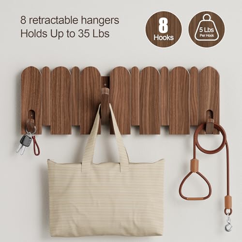 Solid Walnut Coat Rack Wall Mount 16.5",Wall Mounted Coat Rack with 8 Hooks - color: Walnut, size: 8 Hooks