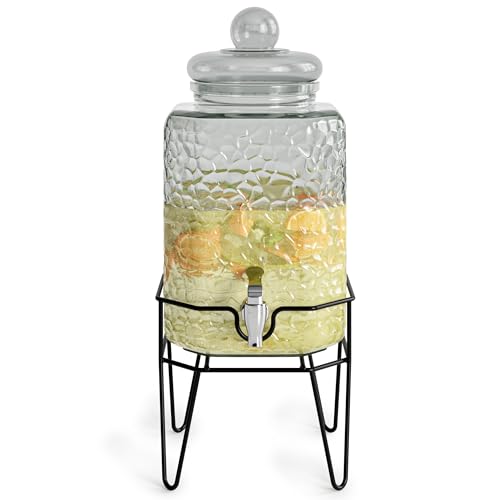 Style Setter Premium Glass Drink Dispensers with Metal Stand for Parties – Beverage Dispenser Set for Cold Drinks, Lemonade, Cocktails, Juice – Party Glass Drink Dispenser Station, Set of 1-1.5 Gal - color: Single w/ Stand, size: 1.5 Gallon