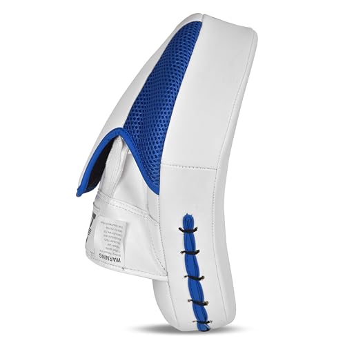 Boxing Pads Curved Focus Mitts, Maya Hide Leather Hook and jab Training Pads, Adjustable Strap Ventilated, MMA Muay Thai Kickboxing Coaching Martial Arts Punching Hand Target Strike Shield - color: Blue-Whit