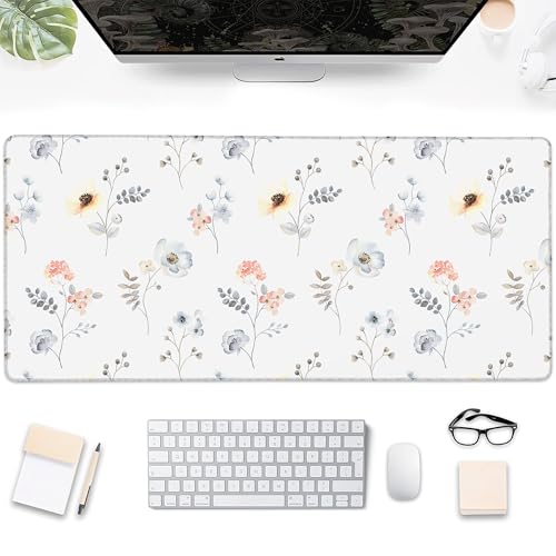 Desk Mat, Watercolor Vintage Floral Flower Leaves Large Extended Gaming Mouse Pad,Waterproof Non-Slip Rubber Base and Stitched Edges Desk Pad for Work Game Office Home 35.4x15.7in - color: Colour2
