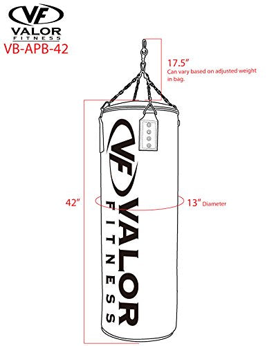 Valor Fitness Adjustable Heavy Punching Bag - Durable Hanging Boxing Bag 45 lbs with Max Fill Capacity of 80 lbs for Home Gym & MMA Training with Impact-Absorbing Foam Padding