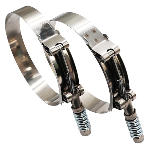 6" Heavy Duty T Bolt Hose Clamp Stainless Steel - Spring Loaded 158mm - 166mm for 6" I.D. Hose with 3mm - 6mm Wall Thickness, Auto-adjusting maintain Constant Tension (158mm - 166mm, 2 Pack) - size: 6" Hose Clamp 158mm - 166mm (6.22" - 6.54")