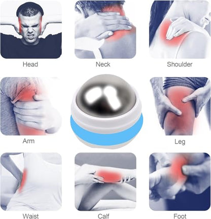 Cold Massage Roller Ball, Stainless Steel Massage Ball for Cold & Heat Therapy Relief, Ice Ball Roller for Muscles Deep Tissue, Free Rolling Removable Gel Ball for Pain Relief - color: White