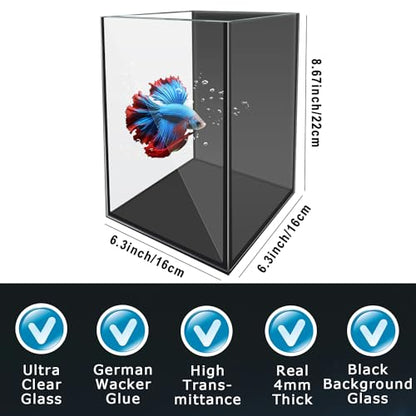 Glass Aquarium Starter Kits 1.5 Gallon Small Fish Tank, Betta Fish Tank for Home Office Deco, with LED Light, Power Filter, 4mm Glass, Black