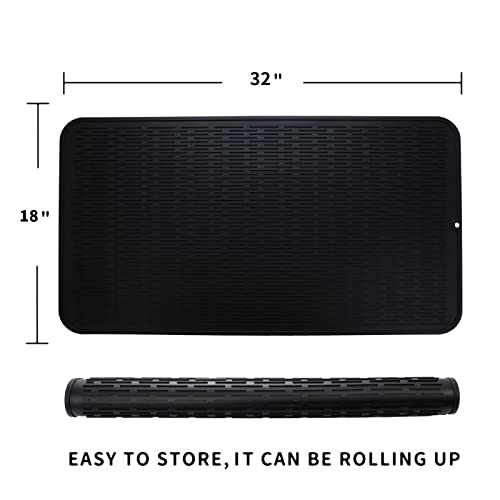 MicoYang Silicone Dish Drying Mat for Multiple Usage,Easy clean,Eco-friendly,Heat-resistant Silicone Mat for Kitchen Counter or Sink,Refrigerator or Drawer Liner Black 4XL 32 inches x 18 inches