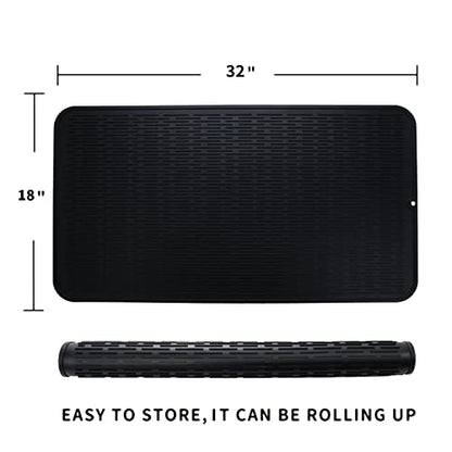 MicoYang Silicone Dish Drying Mat for Multiple Usage,Easy clean,Eco-friendly,Heat-resistant Silicone Mat for Kitchen Counter or Sink,Refrigerator or Drawer Liner Black 4XL 32 inches x 18 inches