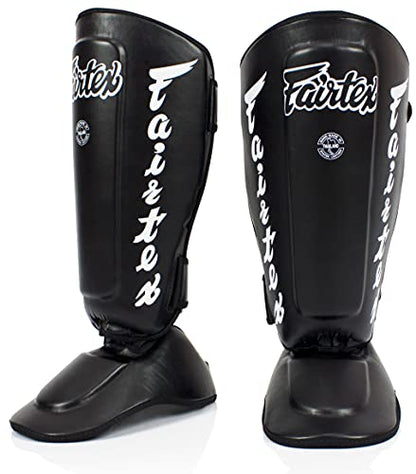 Fairtex SP7 Lightweight Shin Guards, Detachable Syntek Leather Shin Pads - color: Black, size: Medium