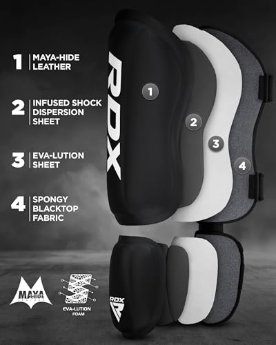 RDX Shin Guards Kickboxing Muay Thai, SATRA SMMAF Approved, Premium Maya Hide Leather, Leg Instep Protection Pads, MMA Martial Arts Kicking Sparring Training Gear, BJJ Karate Boxing Taekwondo, Black - color: Black, size: Small
