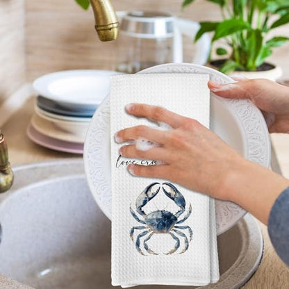 Funny Coastal Beach Crab Kitchen Towels, Crab Gifts for Women Decorative Hand Towel for Bathroom, I Just Freaking Love Crabs Okay Dish Tea Towels for Kitchen Decor, 16x24 Inch