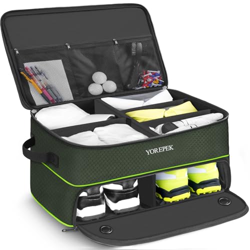 YOREPEK Golf Gifts for Men, 2 Layer Golf Trunk Organizer for 2 Pair Shoes | Waterproof Car Trunk Locker with Separate Ventilated Compartment for Balls, Tees, Clothes, Gloves, Birthday Gifts for Golfers - color: Large-Green