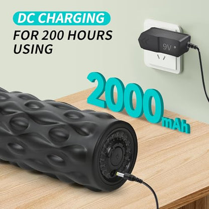 High-Density Vibrating Foam Roller Black with 4 Customizable Speeds for Deep Tissue Massage, Muscle Recovery and Pain Relief -Rechargeable with Portable Bag