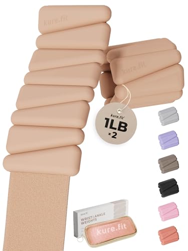 Pilates Wrist & Ankle Weights | Adjustable Weighted Bangles | 1LB/2LB Each - color: Sand, size: 1 LB