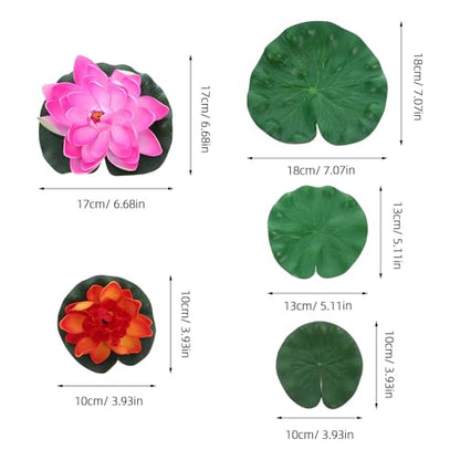 COHEALI Artificial Lotus Flower Floating Water Lily with Lifelike Eva Lily Pads, 9pcs Aquarium Pond Decoration Set, Eco-Friendly Fake Flowers for Fish Tank and Garden Display