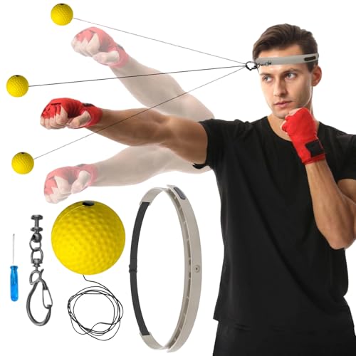 Boxing Reflex Ball Headband Set Punching Speed Reaction - color: yellow soft ball