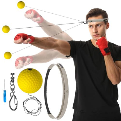 Boxing Ball with Headband Wearable Fitness Equipment - color: yellow soft ball