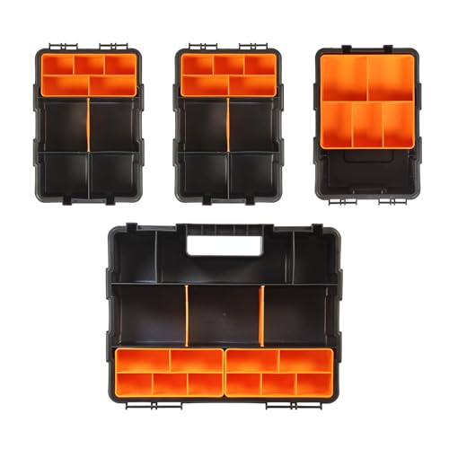 Torin AG421B Hardware & Parts Organizers: 4 Piece Versatile And Durable Storage Toolbox for Bolts, Screws, Nails, Nuts and Small Hardware, Black/Orange - style: 4 Piece Plastic Storage toolbox