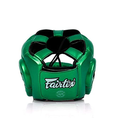 Fairtex HG17 Pro Sparring Headgear, Muay Thai Kickboxing Boxing Head Guard - color: Metallic Green, size: Medium