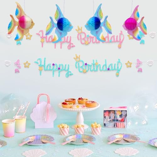 12pcs Tropical Fish Honeycomb Centerpiece Luau/Mermaid/Under The Sea Theme Party Hanging Decorations for Birthday Baby Shower Party Supplies