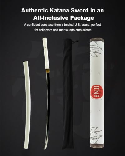 Katana Samurai Sword for Display, Hand Forged Full Tang 1045 Carbon Steel - style: White