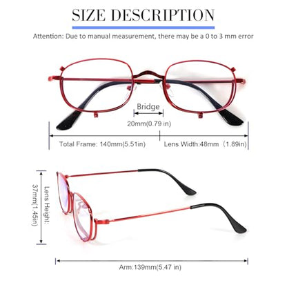Makeup Reading Glasses for Women Metal Frame Flip Down Magnifying Cosmetic Readers Blue Light Blocking - color: Red