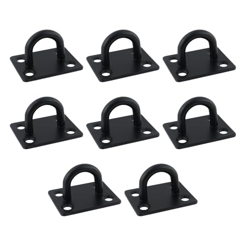 Dnyta 8Pcs Stainless Steel Ceiling Hook Pad Eye Plate Wall Mount Ring Hooks - color: Black, Square-shaped, size: Medium (8pcs)
