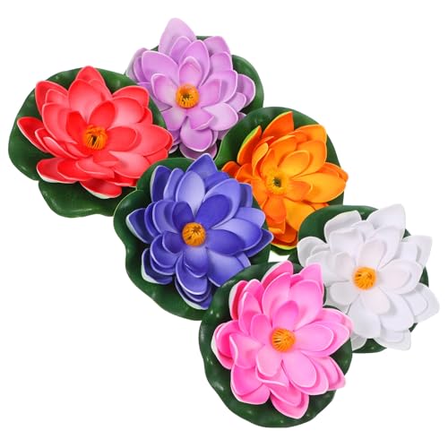 6pcs Artificial Floating Lotus Flowers and Pads, Simulation Water Lilies for Pond and Fish Tank Decor, Multi-Color Floating Pond Plants for Outdoor Garden and Aquarium Display