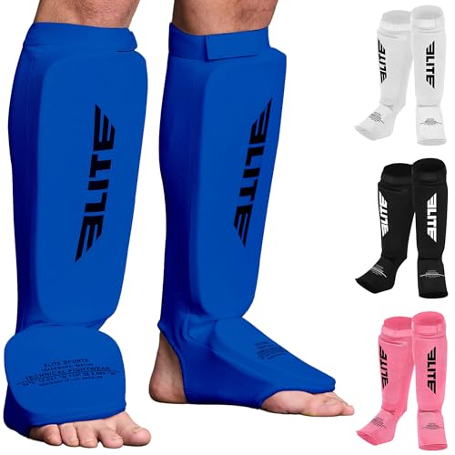 MMA Shin Pads for Muay Thai and Kickboxing, Protective Shin Guards with Instep Guard for Sparring and Training, for Adults, Kids, and Youth - color: Blue, size: Adult - S / M