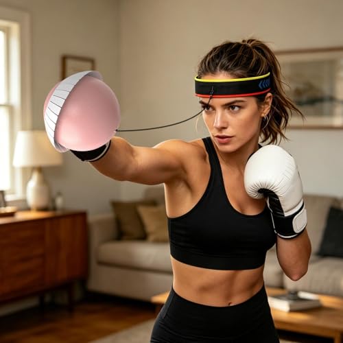Boxing Reflex Ball - Adjustable Headband Punching Trainer | Speed Reaction Training Balls | Fitness Reflex Training Equipment | Boxing Speed Ball Set With Pump For Home Gym Outdoor Workout Kids Adults - color: Pink