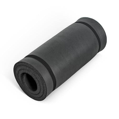 CAP 1" Extra Thick Yoga Mat, Exercise Mat with Strap, Multiple Colors - color: Black