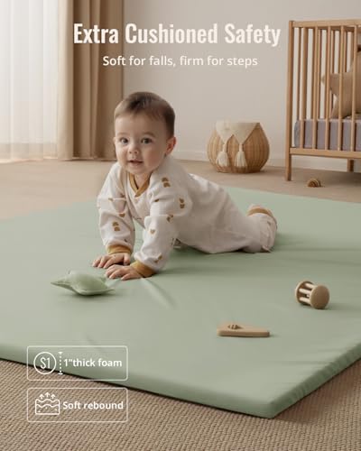 Blissful Diary Vegan Leather Baby Play Mat, 71''x59'', Light Green - color: Light Green, size: 71" X 59"