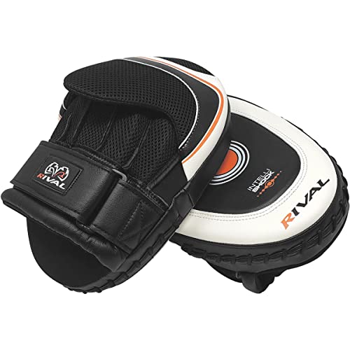 RIVAL Boxing RPM10 2.0 Intelli-Shock Punch Mitts - Bigger Punching Surface for Maximum Impact Absorption, Pre-Curved, Built-in Grip - color: Black/White
