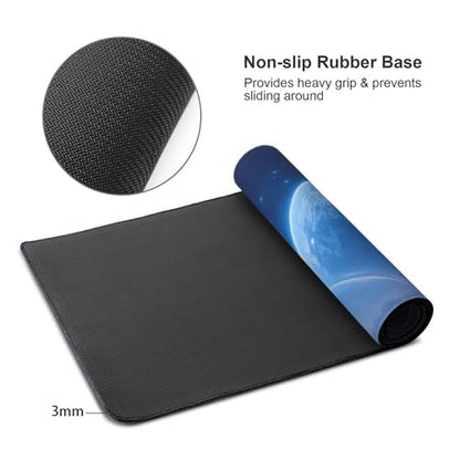 XXL Gaming Mouse Pad 35.4 x 15.7 Inch, Large Desk Mousepad with Blue Meteor Design, Water-Resistant, Stitched Edges, Non-Slip Rubber Base Desk Mat - color: Blue Meteor