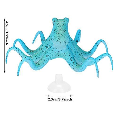 Aquarium Octopus Decoration, Fish Fluorescent Octopus Ornament Artificial Silicone Simulation Octopus with Suction Cup Blue