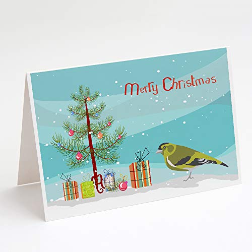 Caroline's Treasures CK4491GCA7P Siskin Merry Christmas Greeting Cards and Envelopes Pack of 8 Blank Cards with Envelopes Whimsical A7 Size 5x7 Blank Note Cards - style: Birds - Siskin