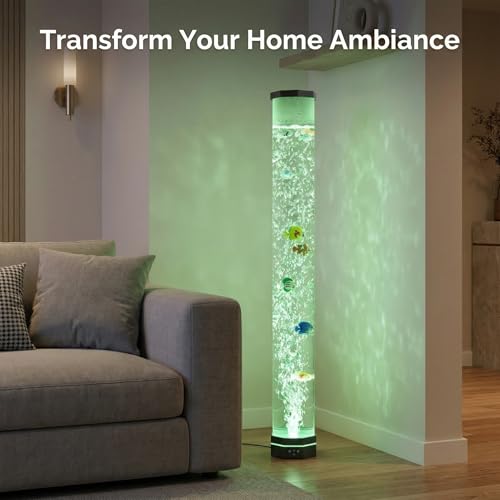 3.6FT Sensory Bubble Lamp, 9 Floating Fish, 16 Color LED | Remote control, 120mm extra-wide tube, 3-speed bubbles; for bedroom, living room, office and sensory room