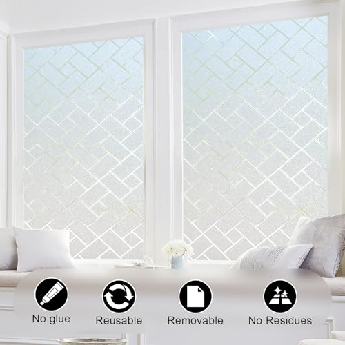 Window Privacy Film, Frosted Glass Static Cling with No-Adhesive Tile Shape Window Cover, Vinyl Stickers for Home Office Glass Sticker Decoration, 35.4 x 78.7 Inches - size: 35.4 x 78.7