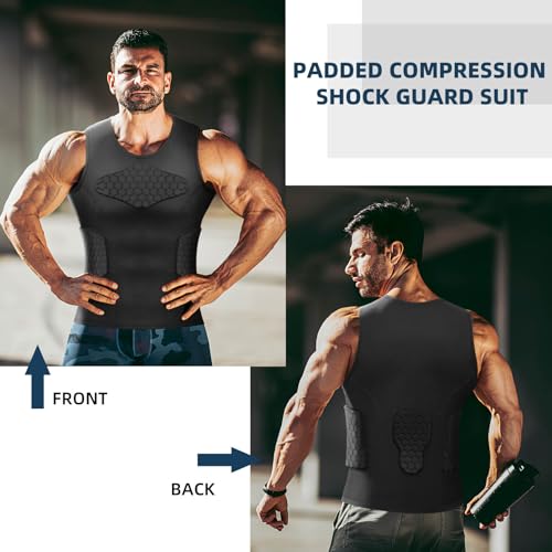Zicac Men's Sports Shock Rash Guard Compression Padded Shirt Soccer Basketball Protective Gear Chest Rib Guards - color: Black-V, size: Large