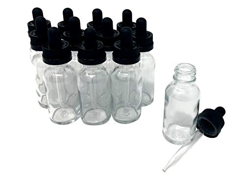 1 Oz (30 mL) Clear (Flint) Glass Bottles with CRC (Child Resistant Cap) Eye Droppers [Pack of 12] - color: Clear