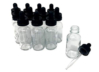 1 Oz (30 mL) Clear (Flint) Glass Bottles with CRC (Child Resistant Cap) Eye Droppers [Pack of 12] - color: Clear