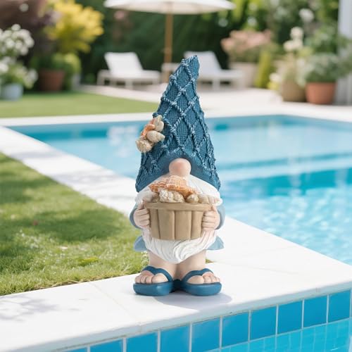 Beach Gnomes Statues,Ocean Gnomes,Nautical Themes Decoration,Beach, Gnome Holding a Bucket - color: Conch