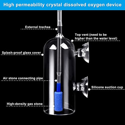 Aquarium Air Bubbler Glass Cup Air Diffuser Dissolved Oxygen Device with Water Tube, Sucker Air Stone, High Dissolved Oxygen for Fish Tank