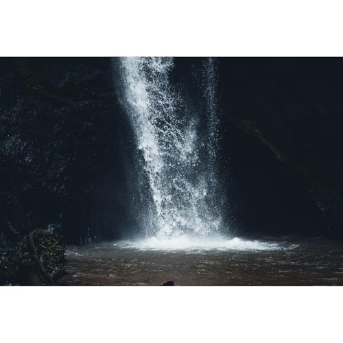 Waterfall Aquarium Background Waterfall in Dark Black Backdrop Terrarium Backgrouds Stream Falls Theme Fish Tank Background Cascading Waterfalls Reptile Tank Enclosure Backgrounds Wallpaper 24x12in - color: Black_White, size: 24(W)x12(H)inches/ 60(W)*30cm